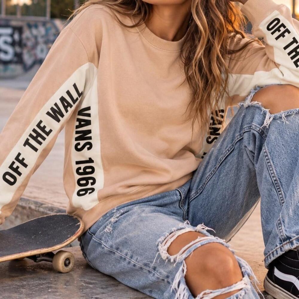 Vans Off The Wall 1966 Blush Pink Colorblock Crewneck Sweatshirt